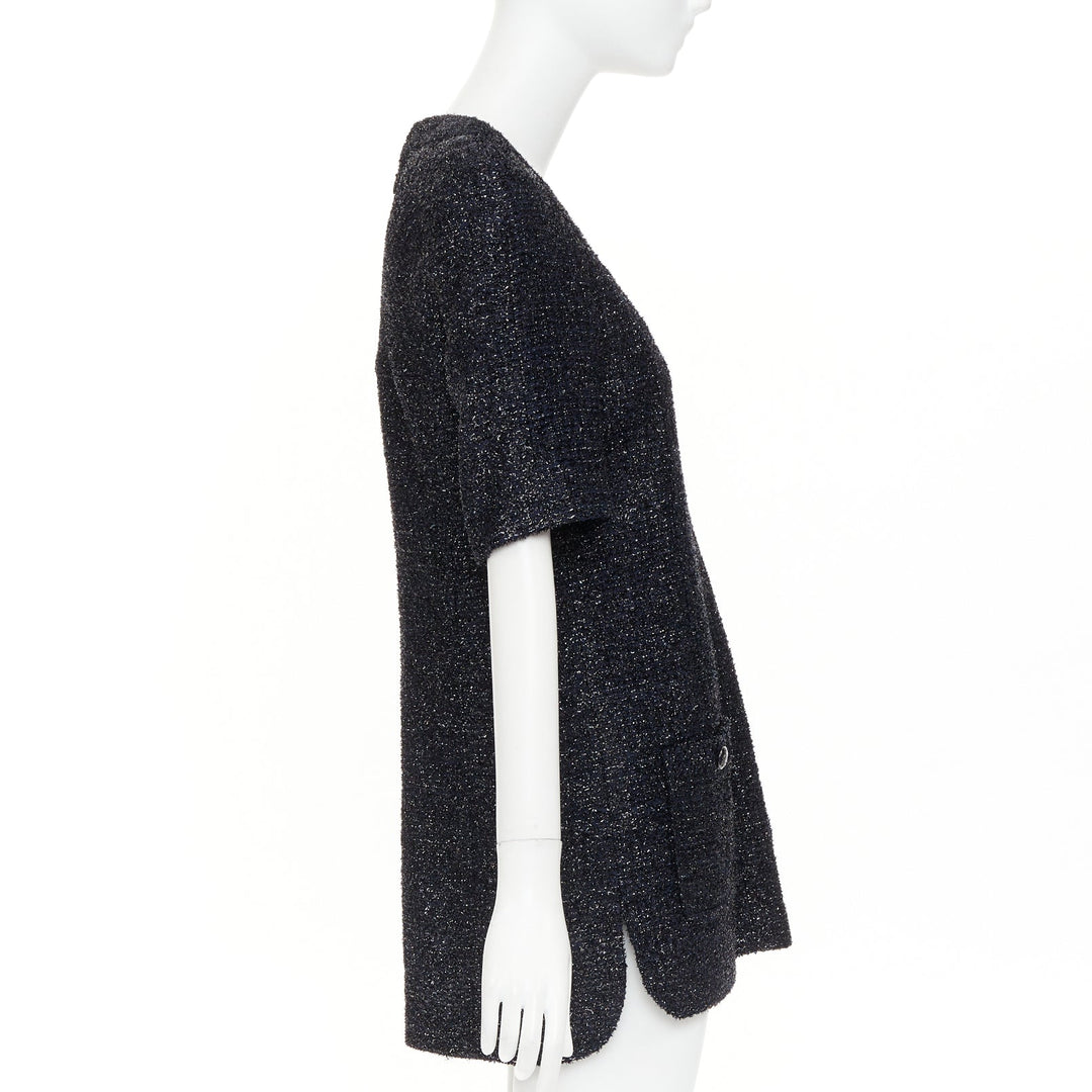 CHANEL 2013 shimmery lurex metallic knit scoop neck pocket shift dress FR40 M