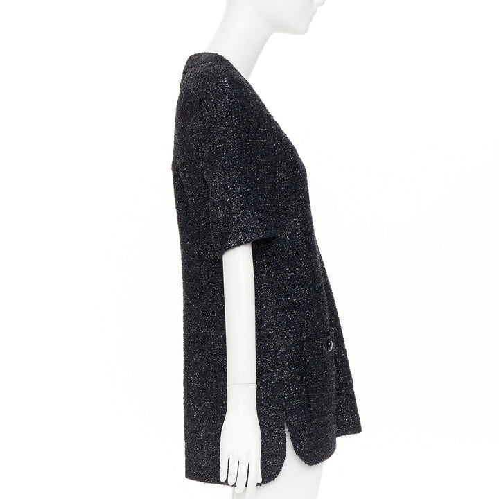 CHANEL 2013 shimmery lurex metallic knit scoop neck pocket shift dress FR40 M