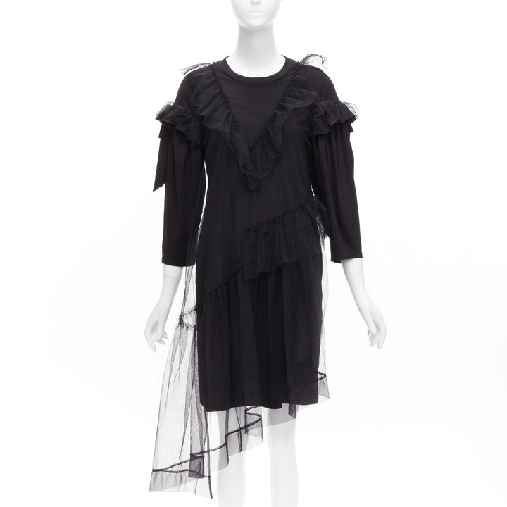 SIMONE ROCHA black asymmetric tulle ruffle trim overlay tshirt dress S