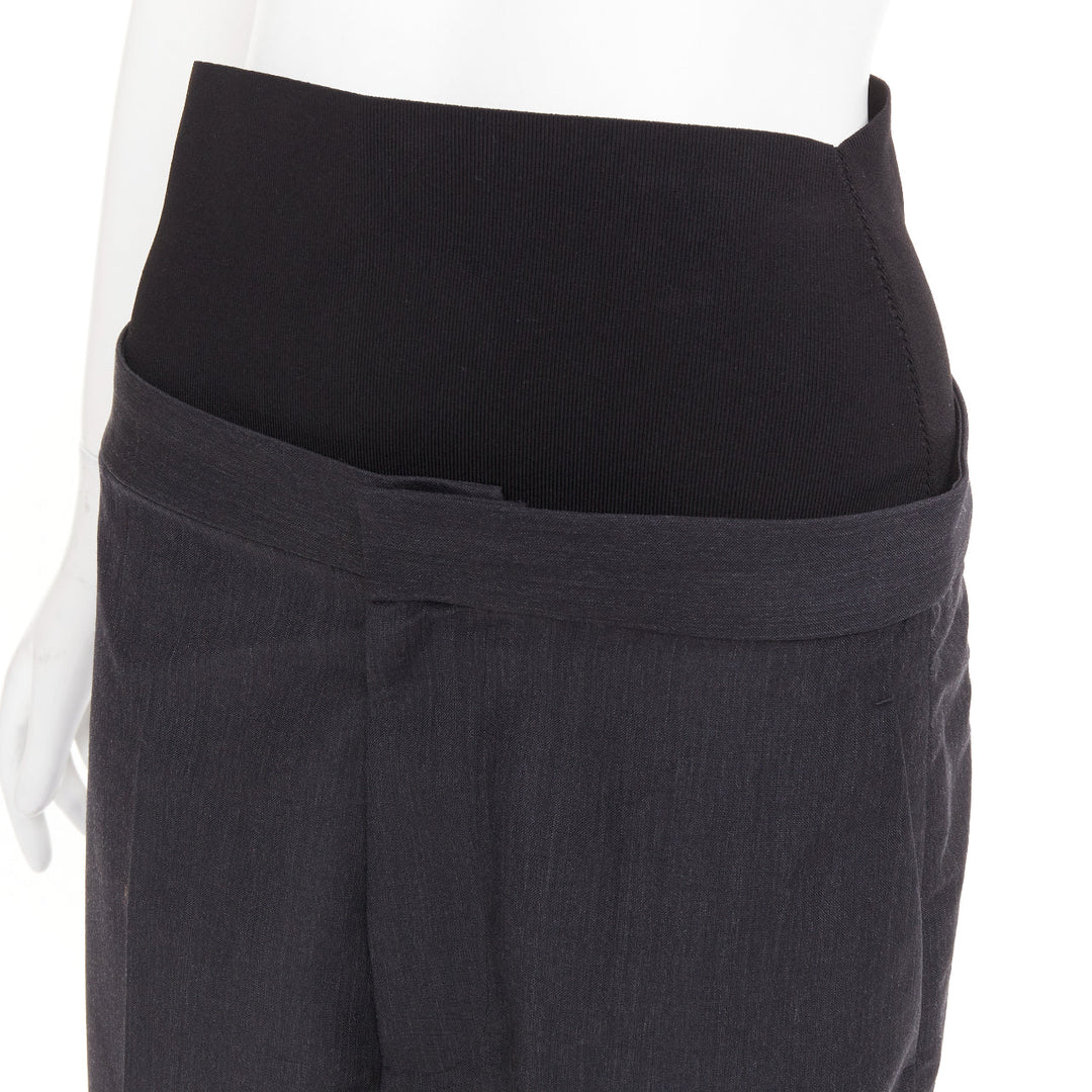 ALAIA 2024 black grey mohair wool wide waistband cropped pants FR38 M