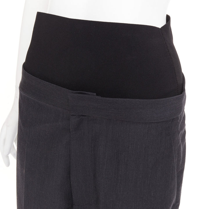 ALAIA 2024 black grey mohair wool wide waistband cropped pants FR38 M
