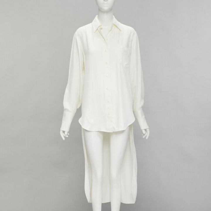 OLD CELINE Phoebe Philo cream viscose button detail back high low shirt FR36 S