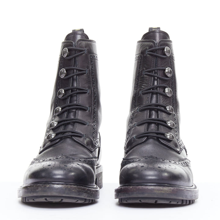 DIOR Diorunit black leather CD studs brogue combat boots EU38