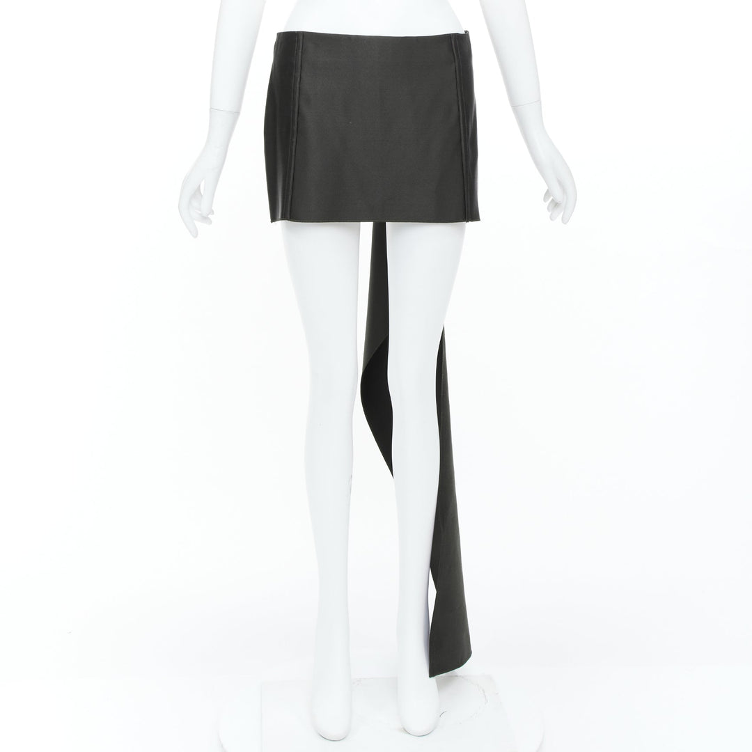 PRADA 2022 Runway black silk satin origami trail train mini skirt IT38 XS