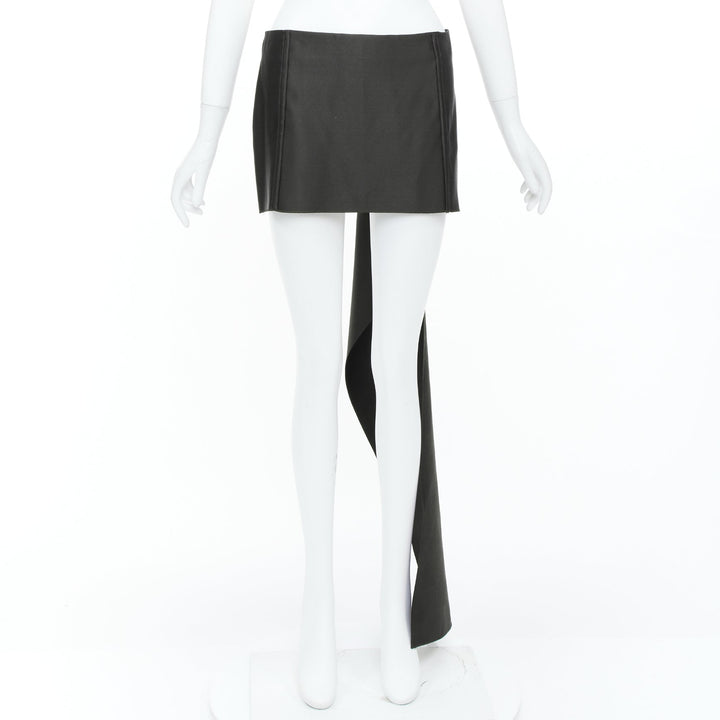 PRADA 2022 Runway black silk satin origami trail train mini skirt IT40 S
