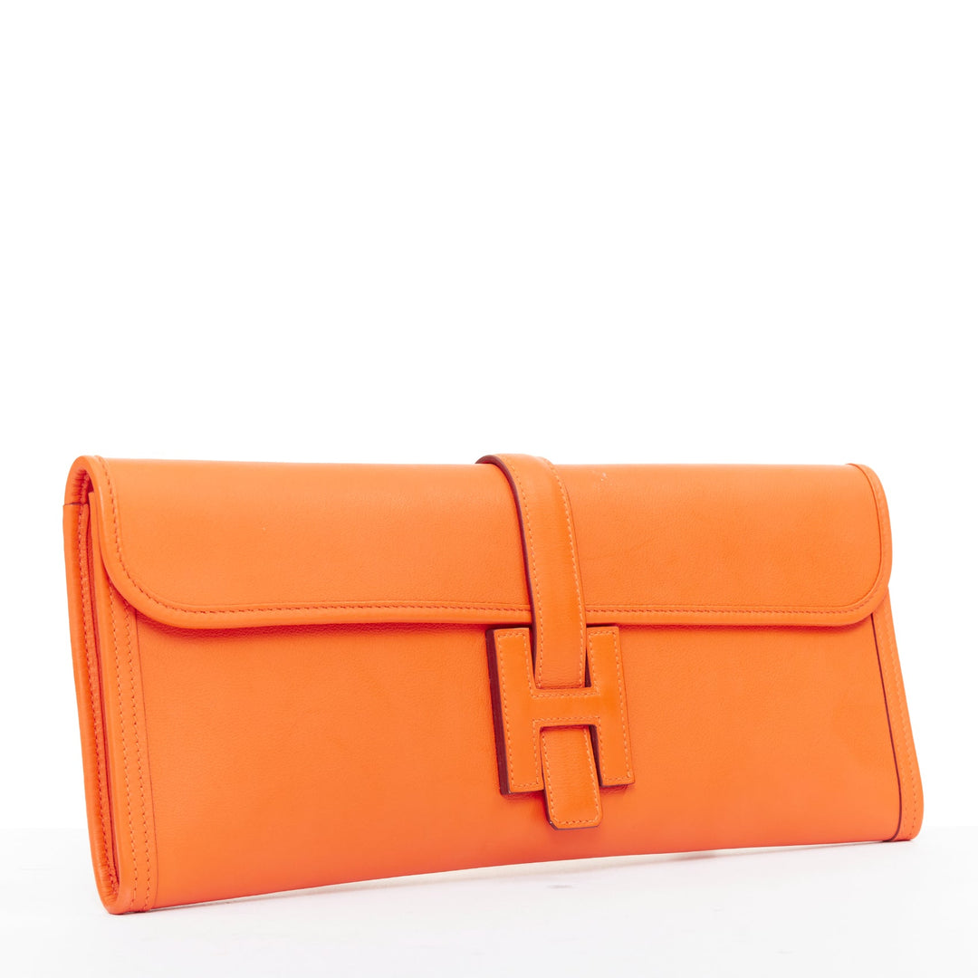 HERMES Jige Elan 35 orange swift leather elongated envelope clutch bag