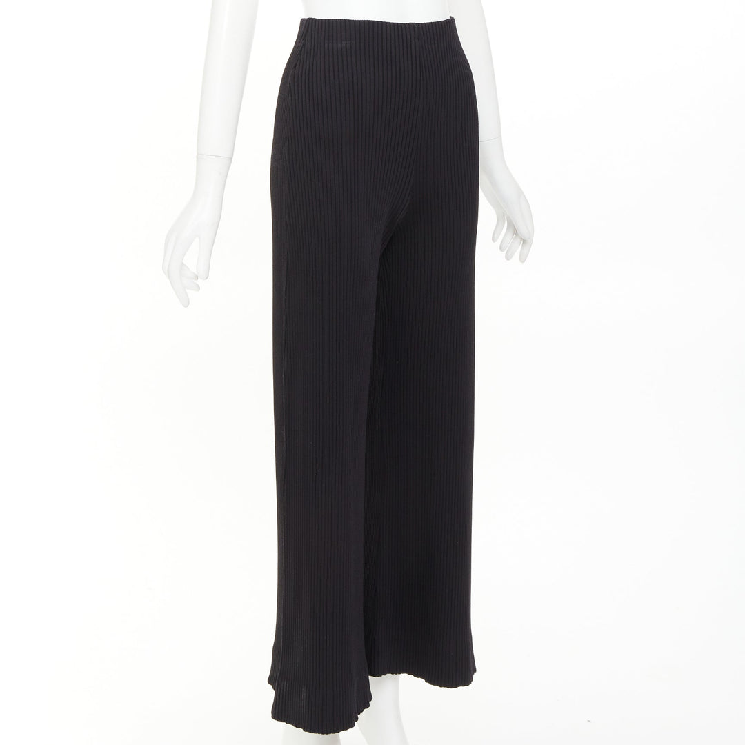 BALENCIAGA 2022 black viscose blend ribbed high waisted wide crop pants FR36 S