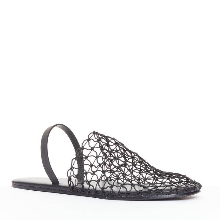 THE ROW 2021 Macrame Net black elastic strap fabric mesh slingback shoes EU36