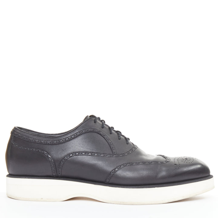 BOTTEGA VENETA black leather white midsoles perforated platform brogue shoe EU43