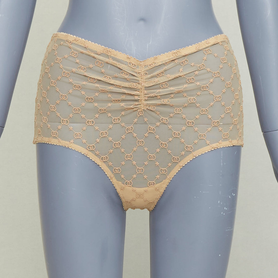 GUCCI Alessandro Michele GG Star nude monogram embroidered tulle lingerie set S