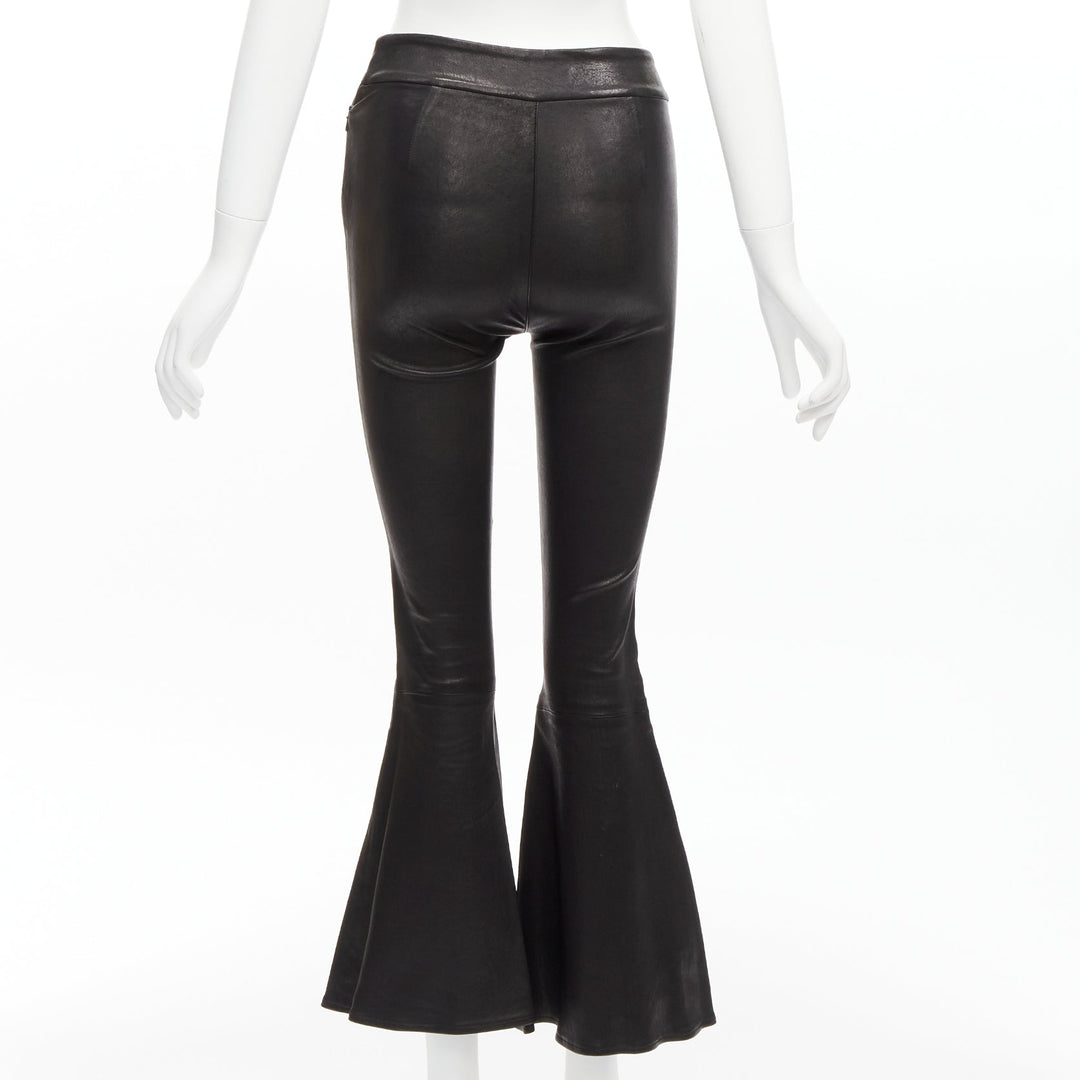 FRAME black genuine lambskin leather flared cropped pants US2 S