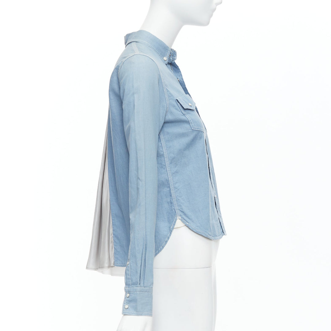 SACAI LUCK blue cotton grey cupro flared panel back shirt JP1 S