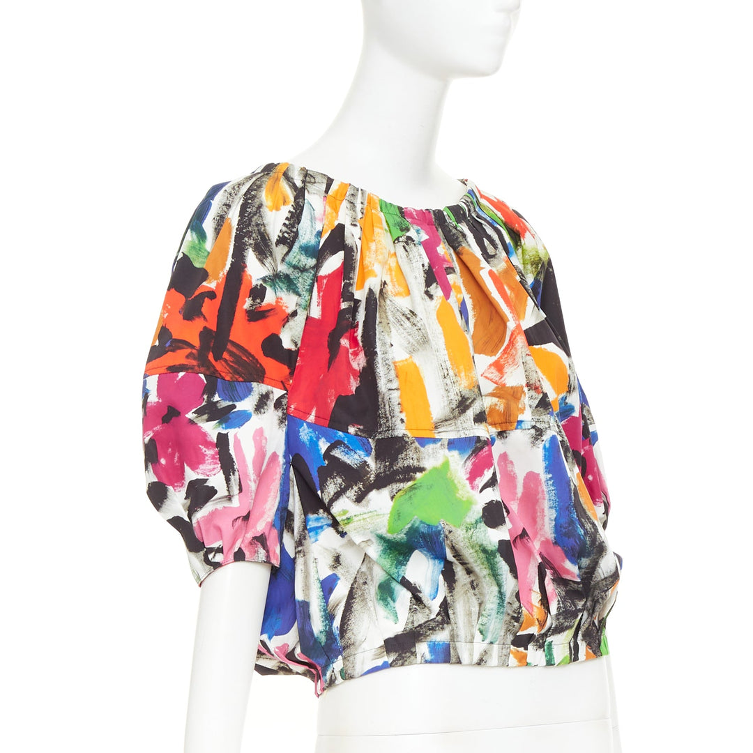 MARNI 2020 multicolored cotton abstract brushstroke print puff sleeve top IT40 S
