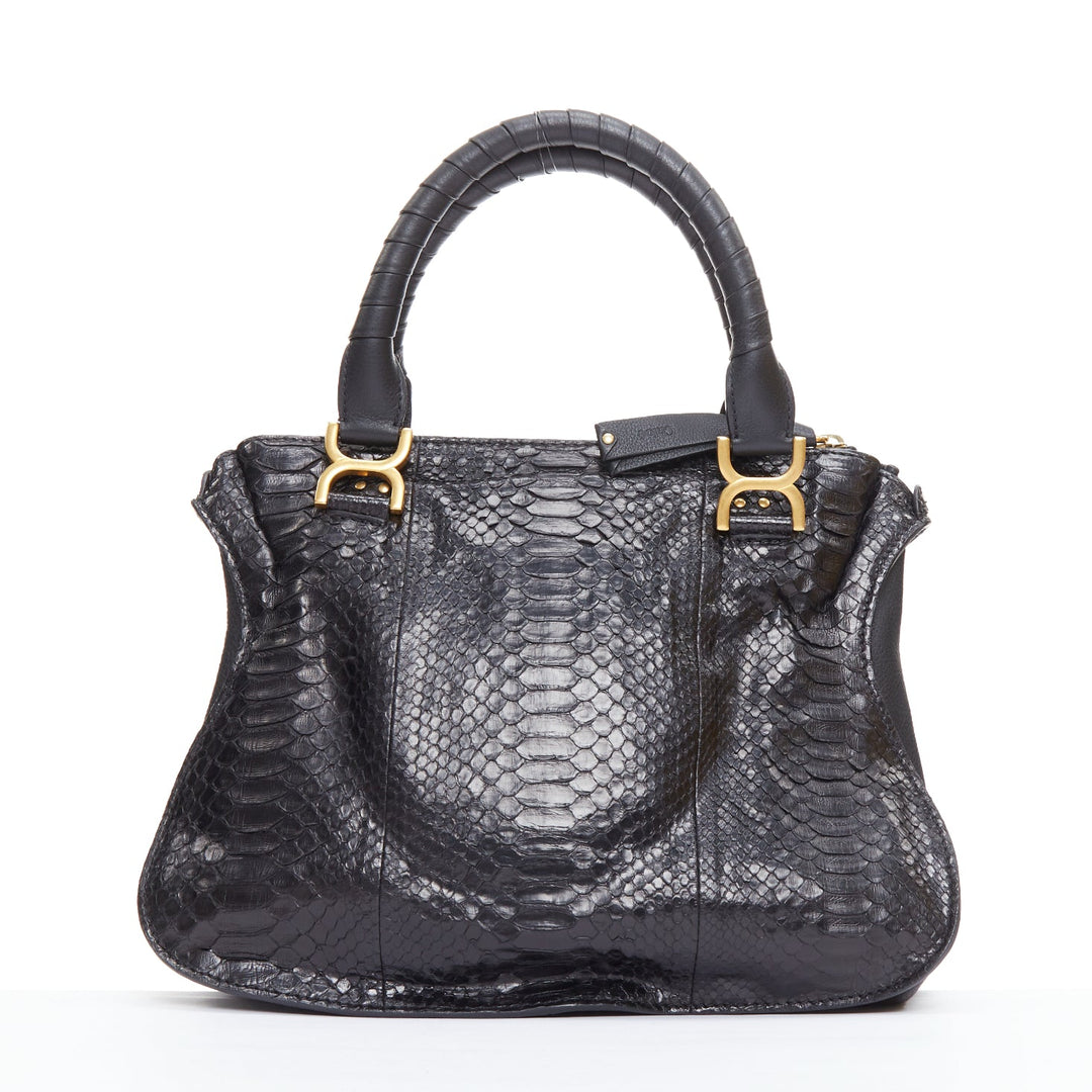 CHLOE Marcie black scaled leather gold hardware satchel bag