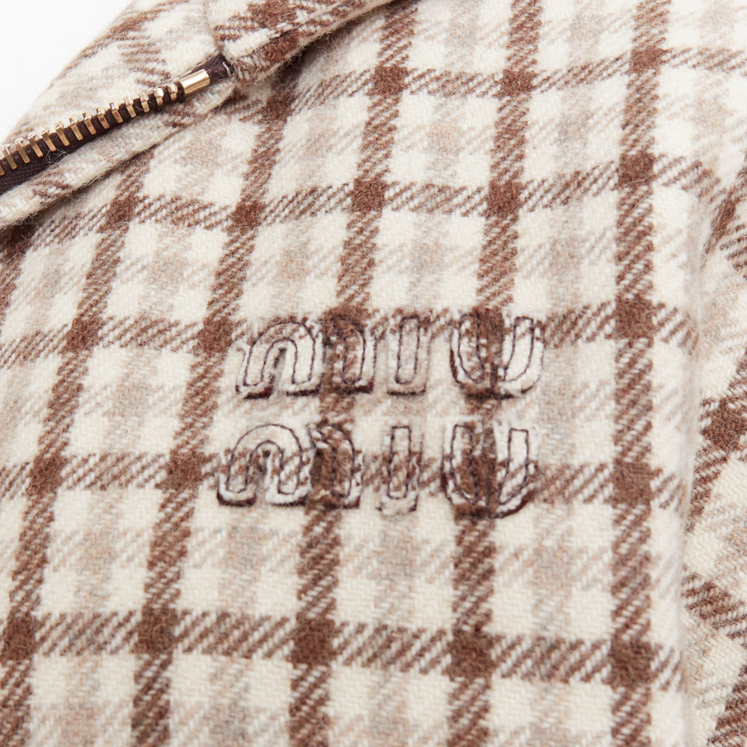 MIU MIU 2023 cocoa brown check logo hooded blouson jacket IT38 XS ASAP Rocky