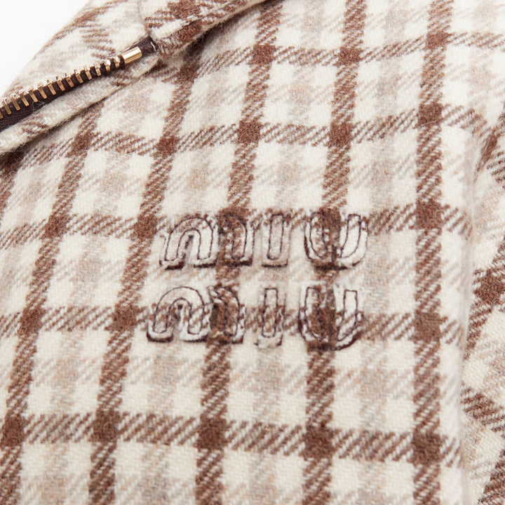 MIU MIU 2023 cocoa brown check logo hooded blouson jacket IT38 XS ASAP Rocky