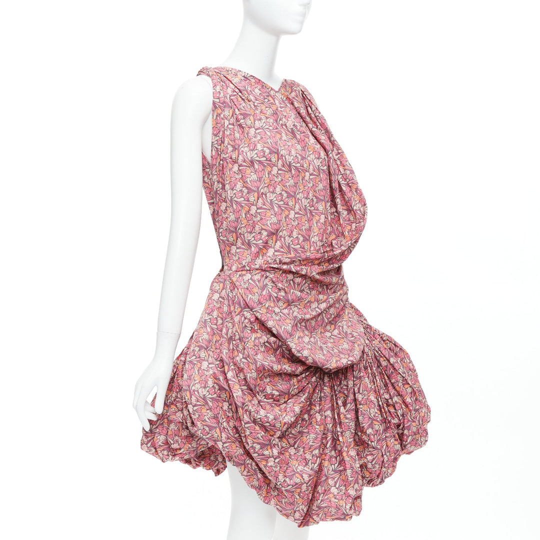 JUNYA WATANABE 2008 pink floral print deconstructed ruffle drape bundle dress S