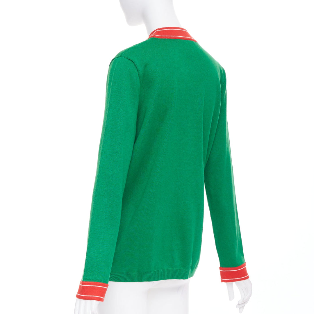 GUCCI Michele green cotton cashmere Bee embroidered cardigan XXS