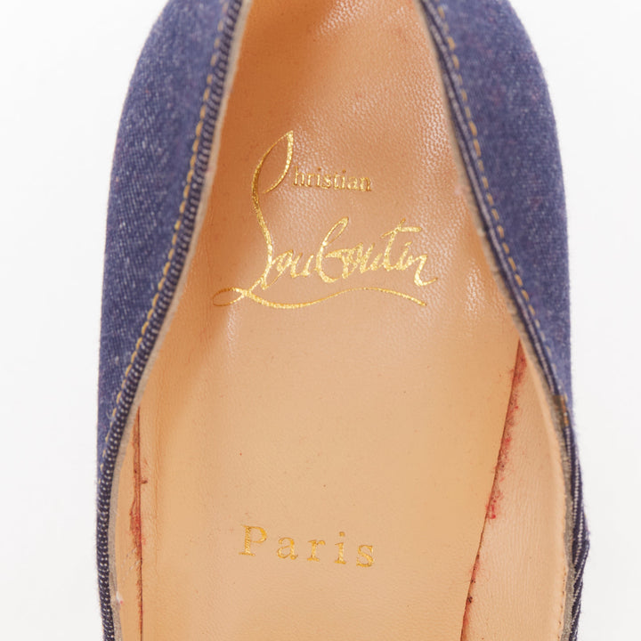 CHRISTIAN LOUBOUTIN So Kate 120 blue indigo denim white heel pumps EU39.5
