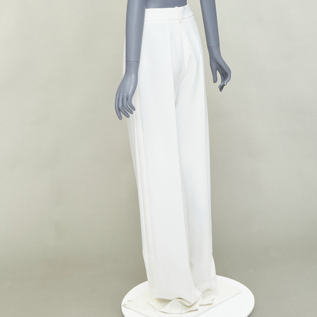 ALEXANDRE VAUTHIER white satin trim pleated front wide leg pants
