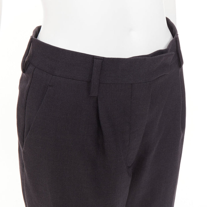 PRADA 2022 dark grey virgin wool pleated wide leg cropped pants IT38 XS
