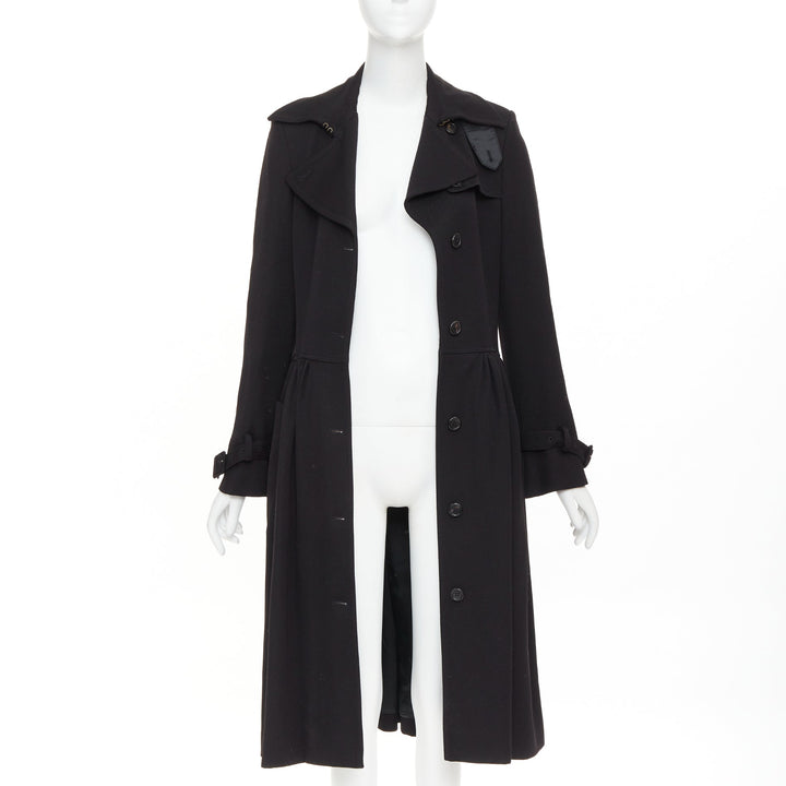 VIKTOR & ROLF black wool twill ruched waist gun flap long trench coat IT38 XS