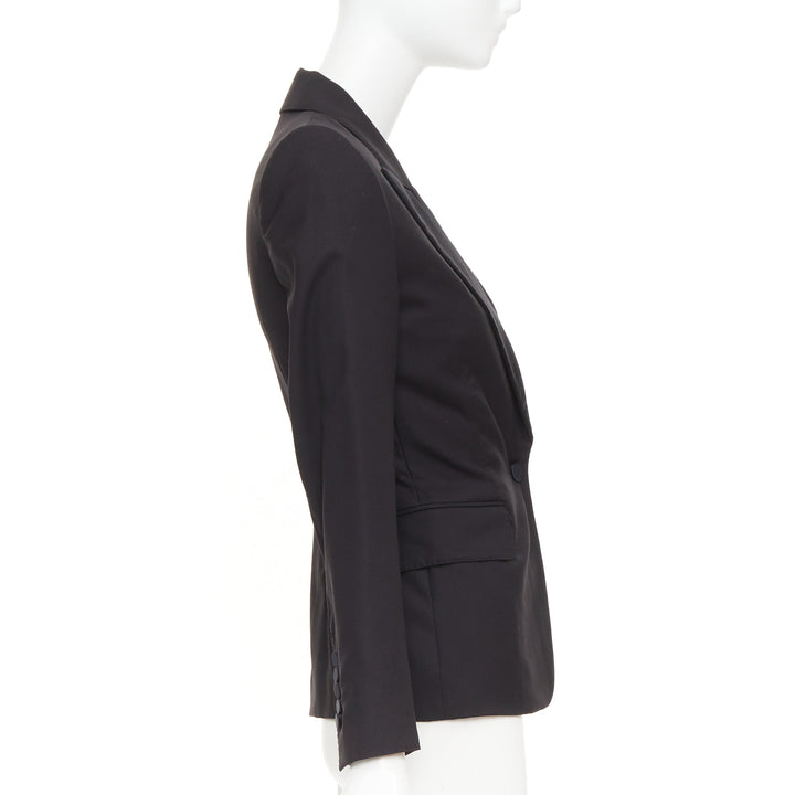TOM FORD black virgin wool silk peak lapel  tuxedo blazer IT36 XXS