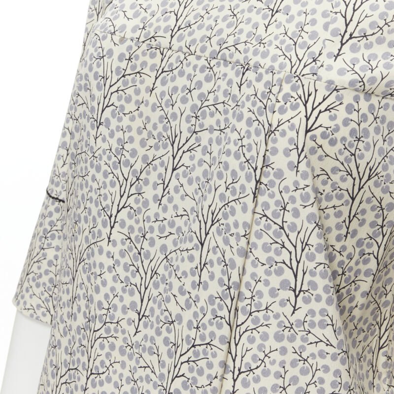 MARNI pastel yellow grey tree illustration print silk high collar  top IT38 XS