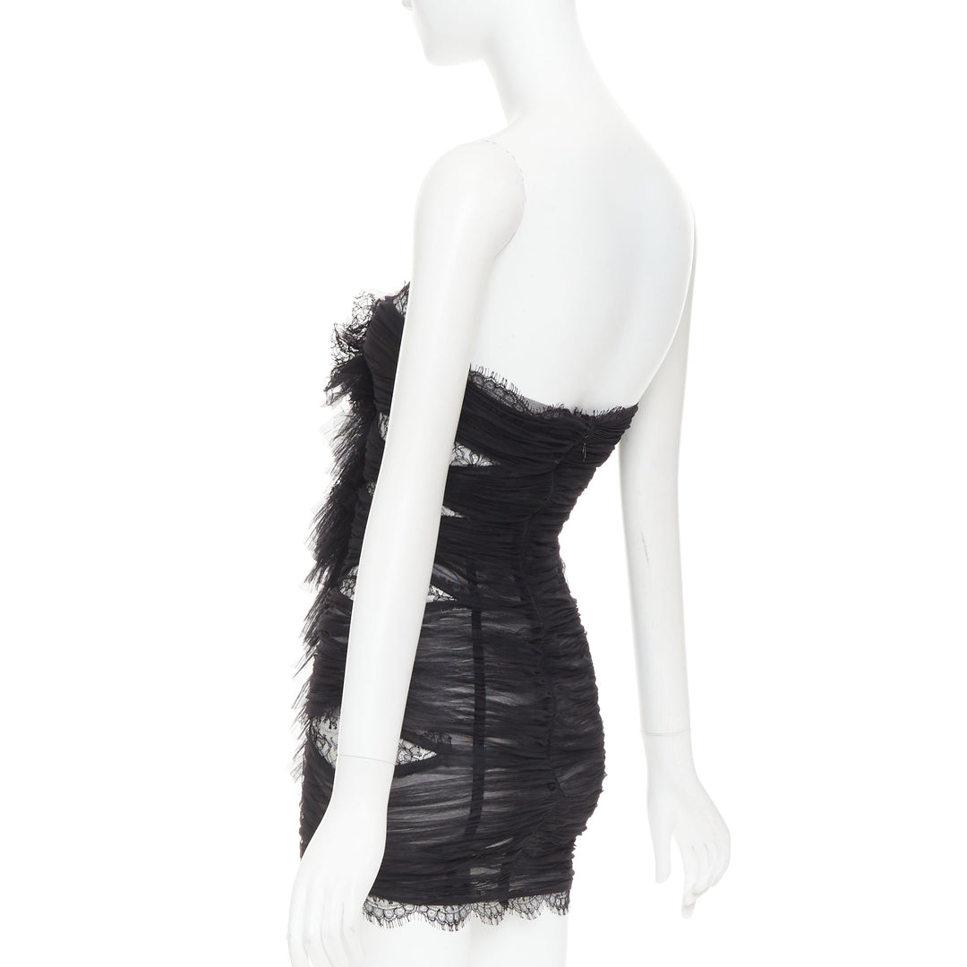 rare ALEXANDRE VAUTHIER COUTURE AW2022 Runway Lognon pleated lace ruffle dress