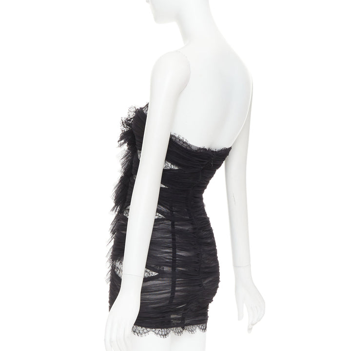 rare ALEXANDRE VAUTHIER COUTURE AW2022 Runway Lognon pleated lace ruffle dress