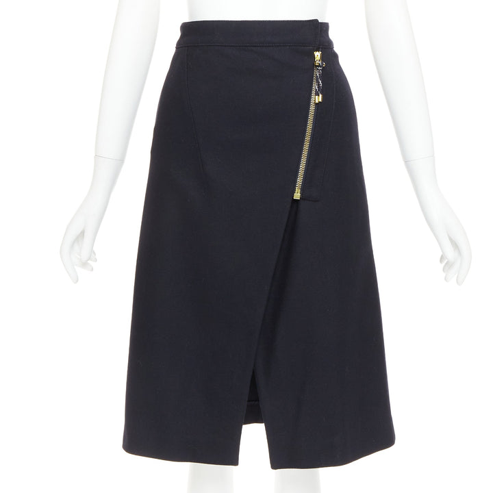 ACNE STUDIOS 2016 Panna Wool black silver asymmetric zip knee skirt FR32 XXS