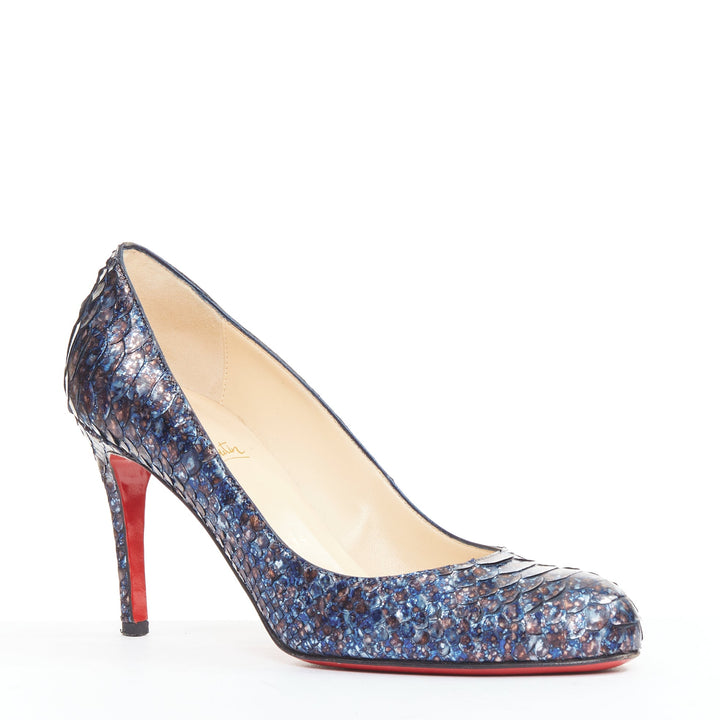 CHRISTIAN LOUBOUTIN Simple Pump 85 Acid Blue scaled almond toe pump EU37.5