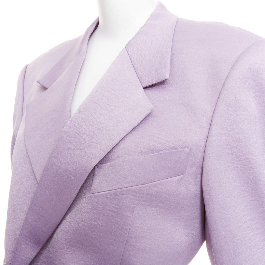 DZOJCHEN lavender purple satin double breasted belted blazer short set XS