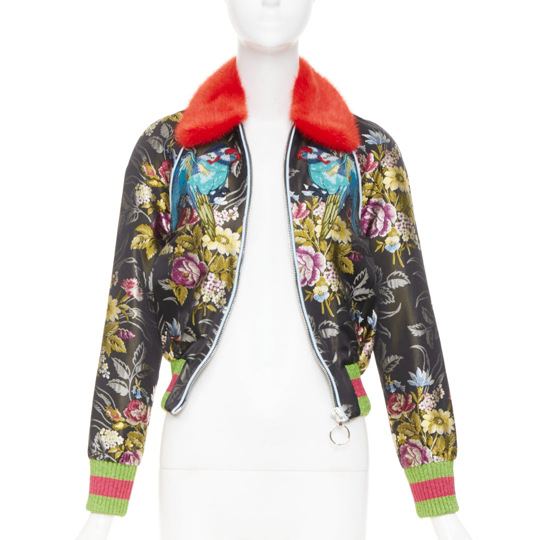 GUCCI 2016 Runway floral jacquard mink fur collar bomber jacket IT38 XS