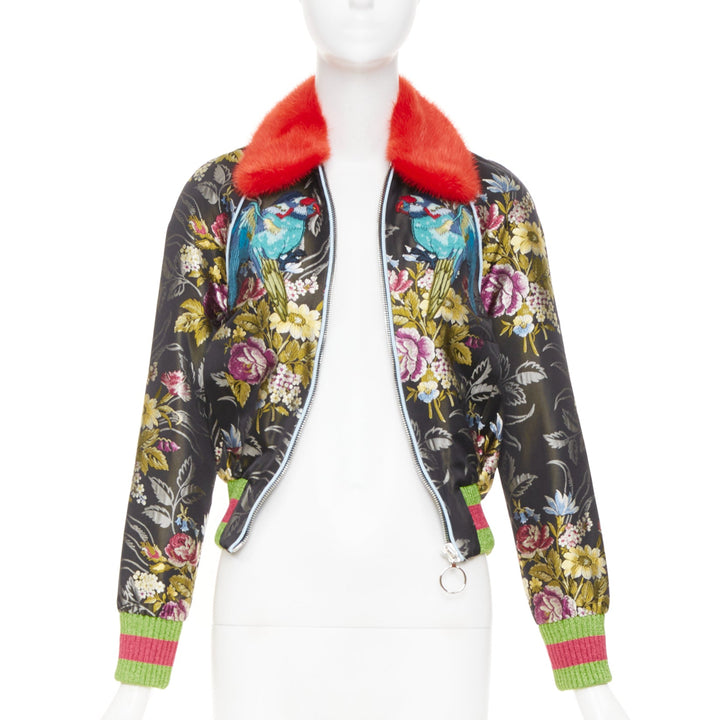 GUCCI 2016 Runway floral jacquard mink fur collar bomber jacket IT38 XS