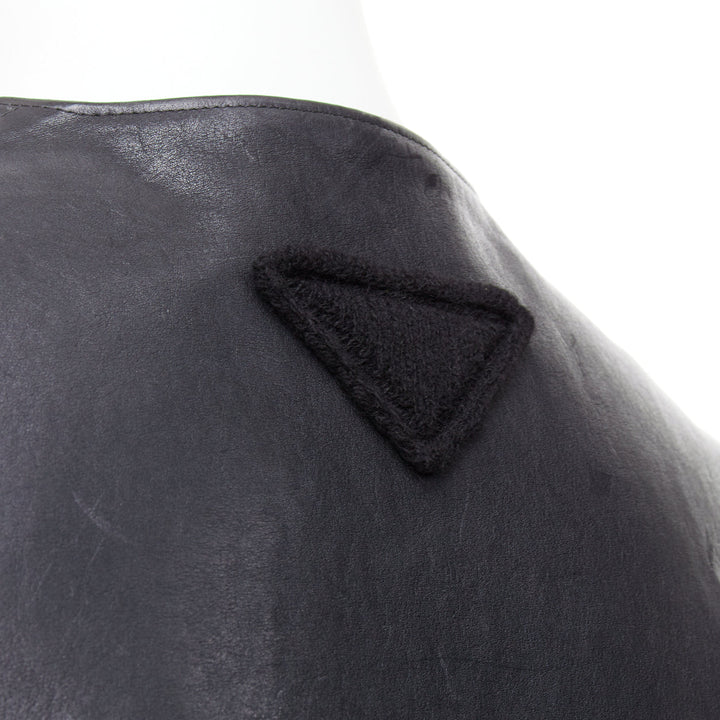 rare PRADA 2023 Runway Raf Simons Vitello black leather buckle vest IT48 M