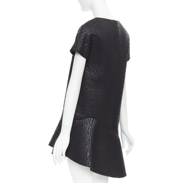 MSGM black tiger stripe neoprene asymmetric flounce mini dress IT42 M