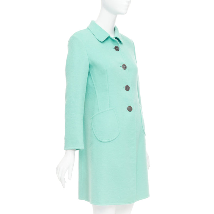 JIL SANDER turquoise blue angorawool patch pocket minimal coat  FR34 XS