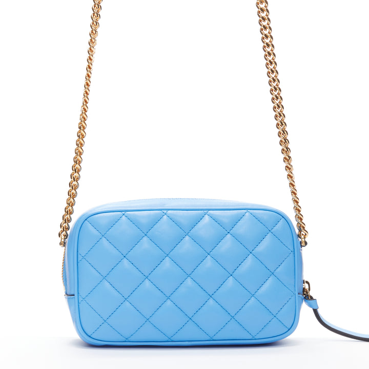 VERSACE blue lambskin leather quilted gold Medusa chain crossbody bag Small