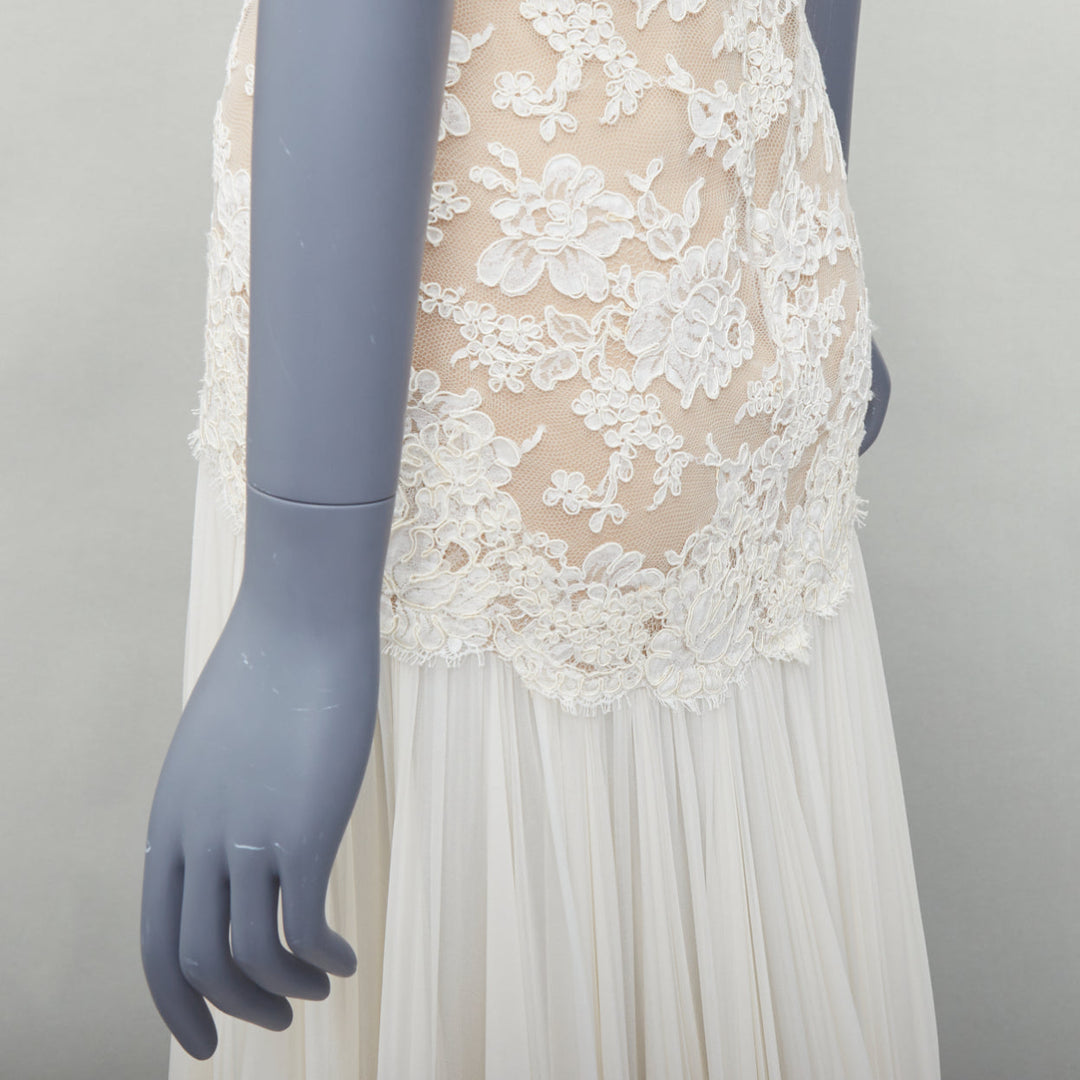 REEM ACRA 2014 Runway cream silk nude lace wedding gown US0 XS