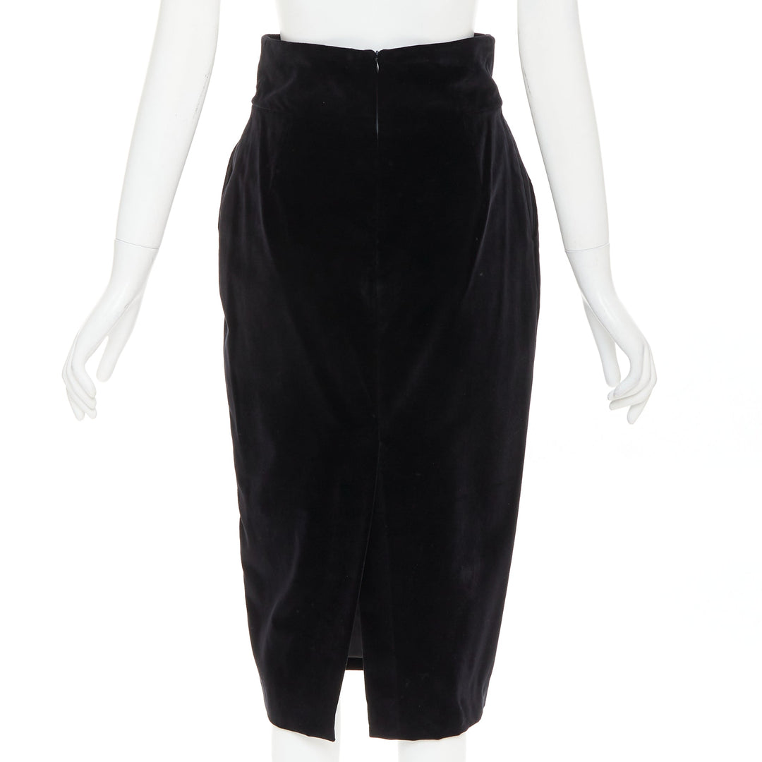 ALEXANDRE VAUTHIER black velvet high waisted duo pocket back slit pencil skirt
