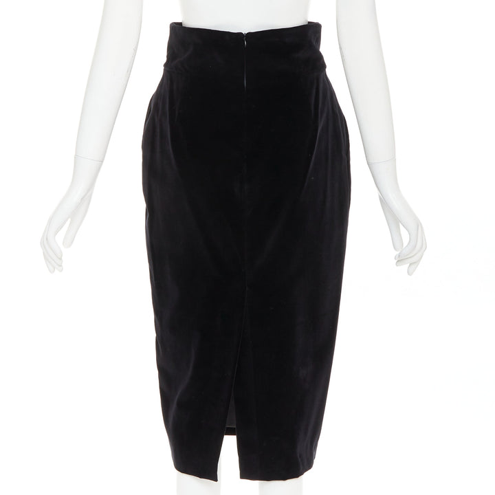 ALEXANDRE VAUTHIER black velvet high waisted duo pocket back slit pencil skirt