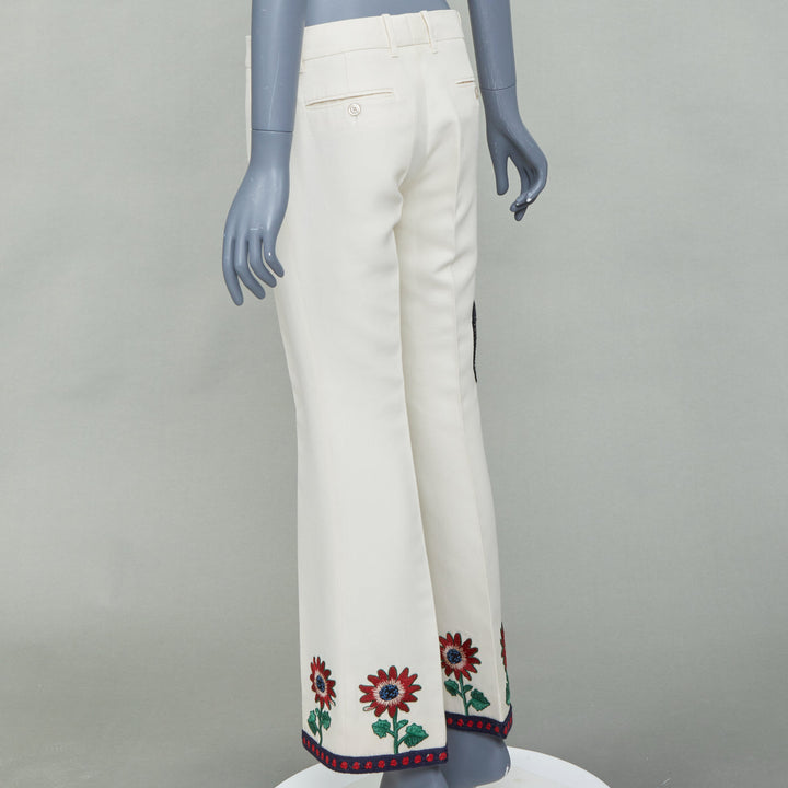 GUCCI 2015 Runway beige snake floral embroidered silk cotton trousers IT40 S