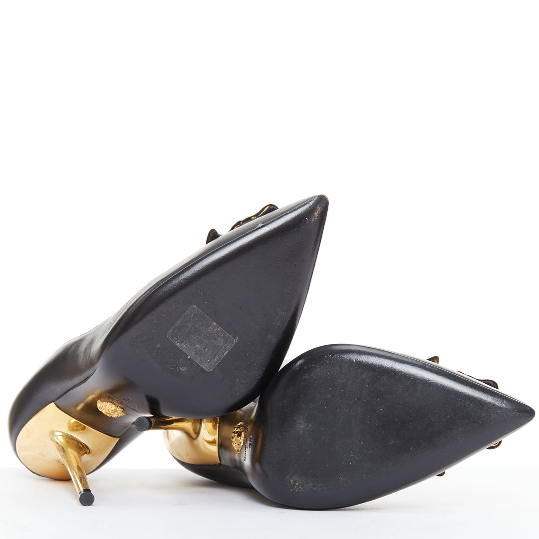 VERSACE Medusa black gold emblem metal heel pump EU38 Lady Gaga