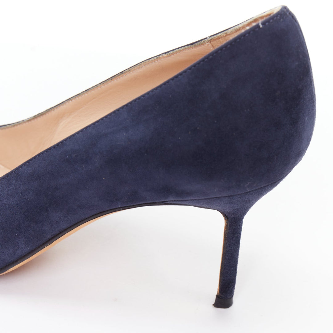 MANOLO BLAHNIK BB 70 navy suede leather point toe pumps EU36.5