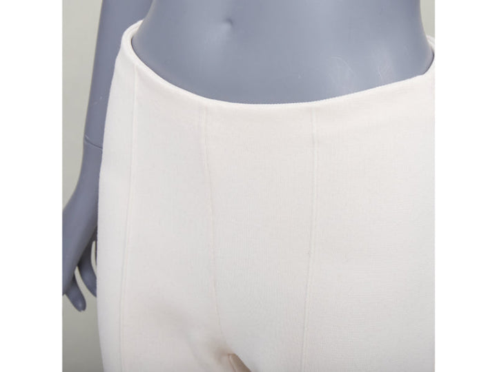 SONIA RYKIEL cream brown horn button embellished hem flare pants