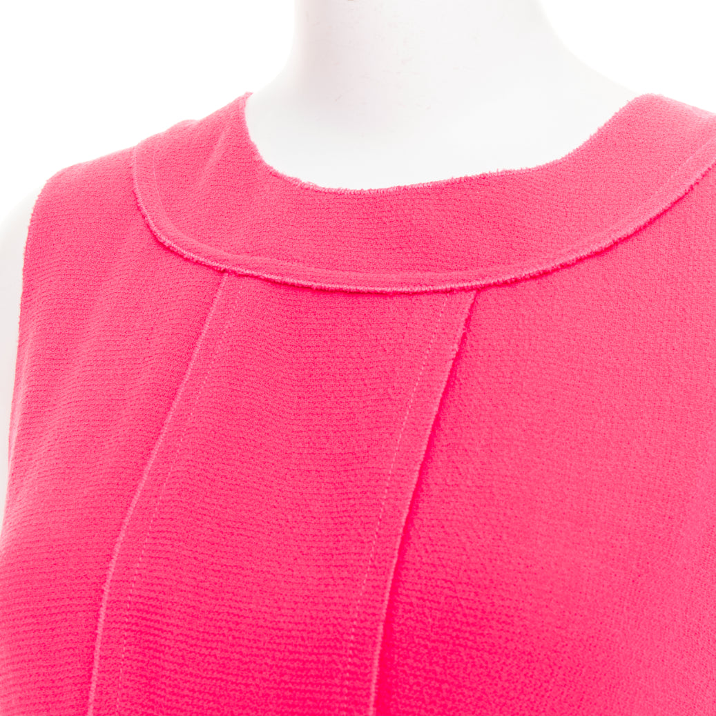 OSCAR DE LA RENTA F10 pink wool panelled round neck pleated A-line dress US2 S