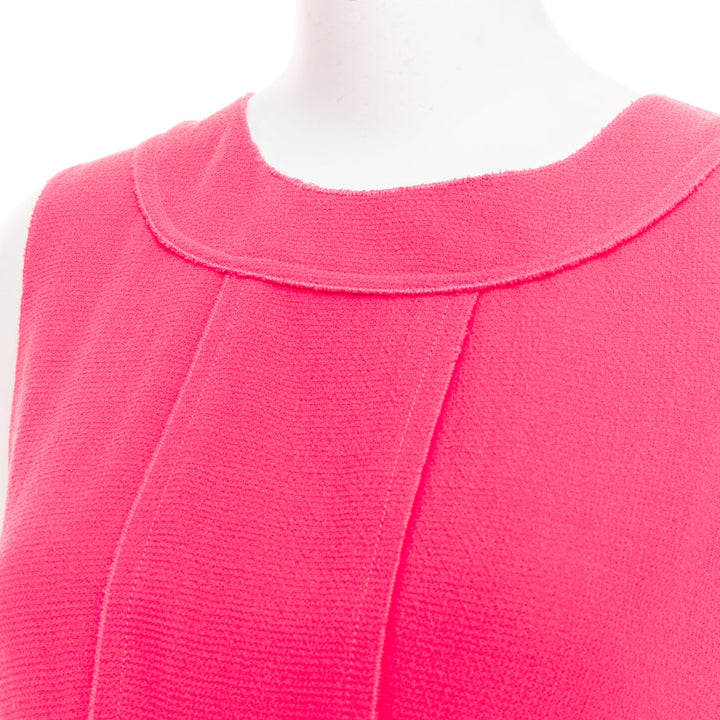 OSCAR DE LA RENTA F10 pink wool panelled round neck pleated A-line dress US2 S