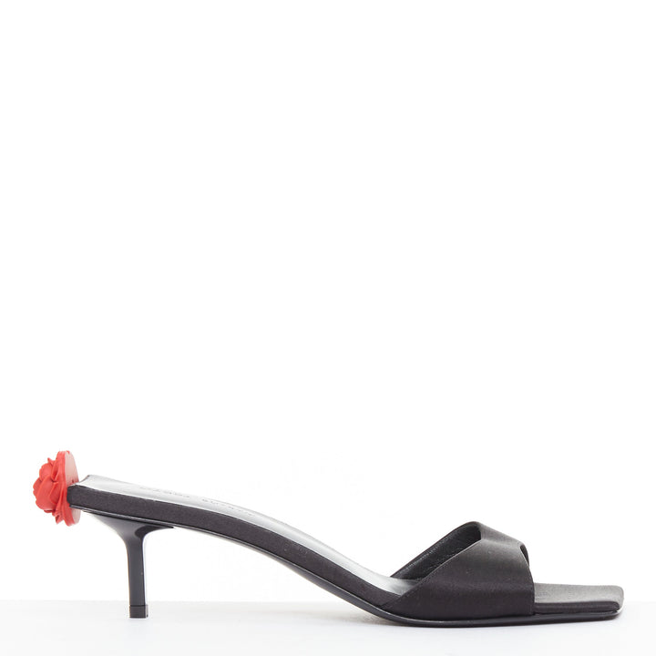 MAGDA BUTRYM red floral black satin embellished mid mule heels EU37.5