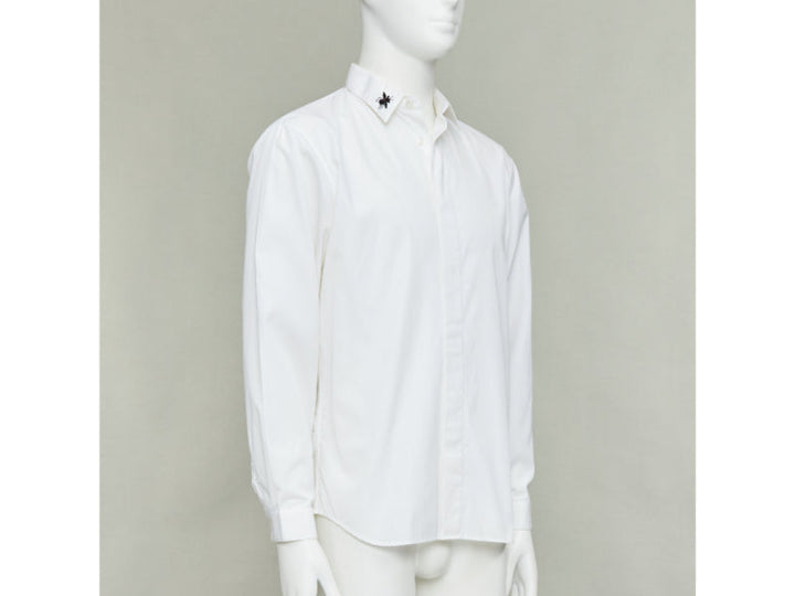 DIOR HOMME white cotton black beaded triple bee collar dress shirt EU40 L